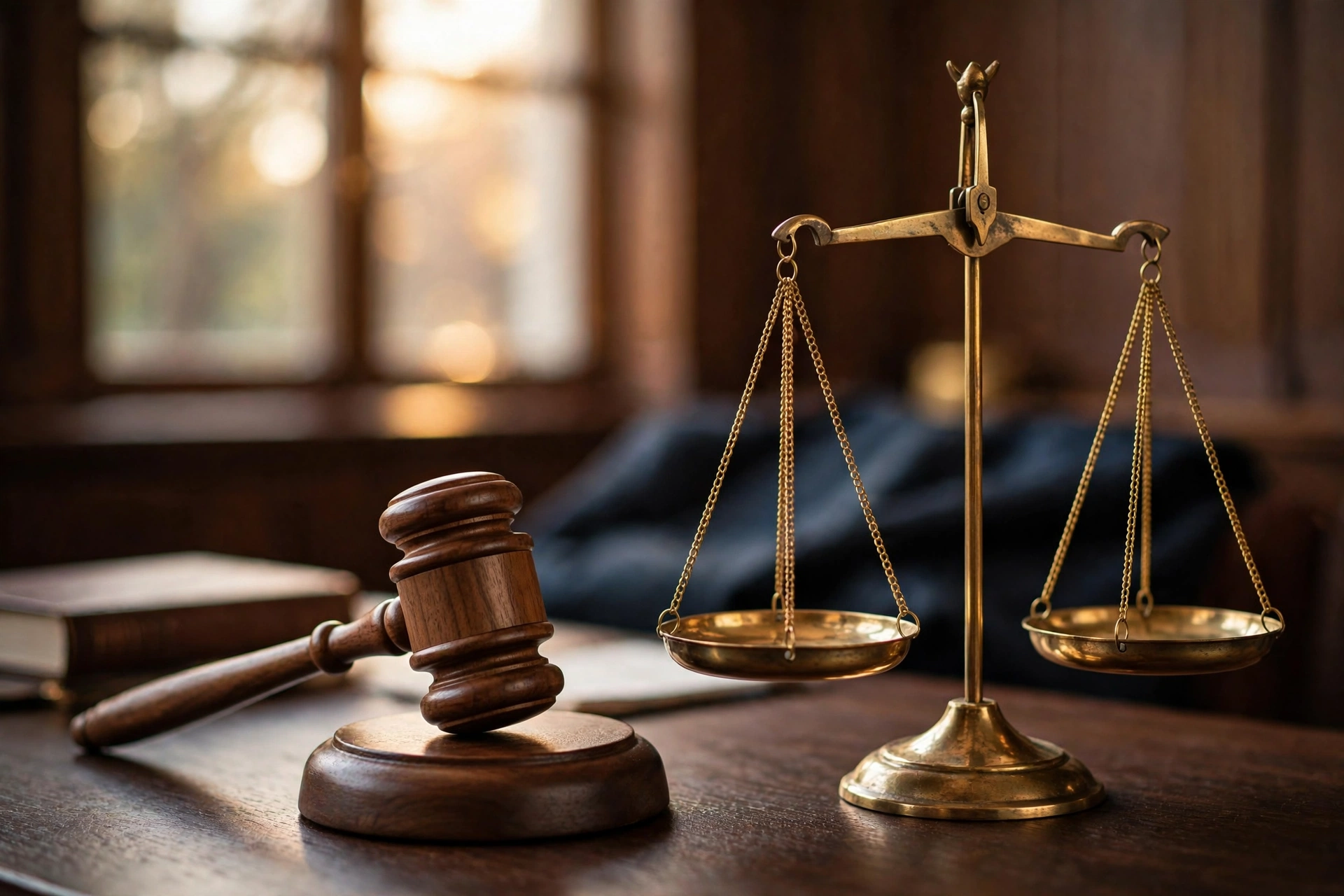 Gavel and scales of justice on a judge's desk